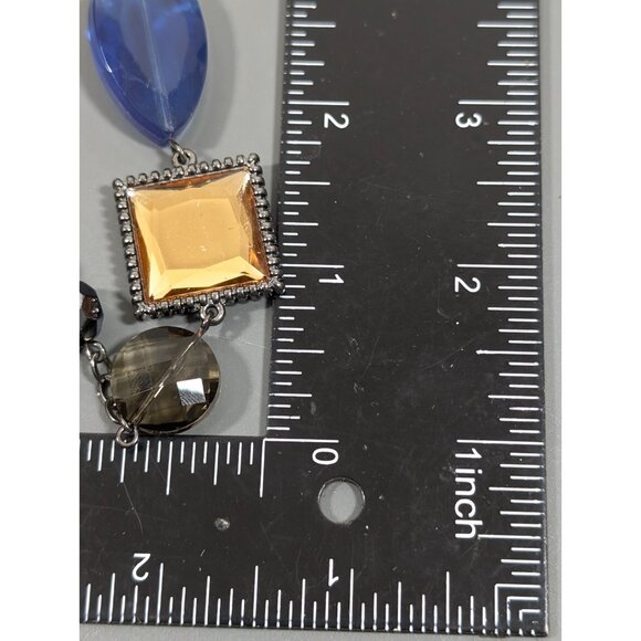 Lia Sophia Horizon Necklace Blue Golden Long Layering Statement Necklace 38 in - Picture 10 of 12